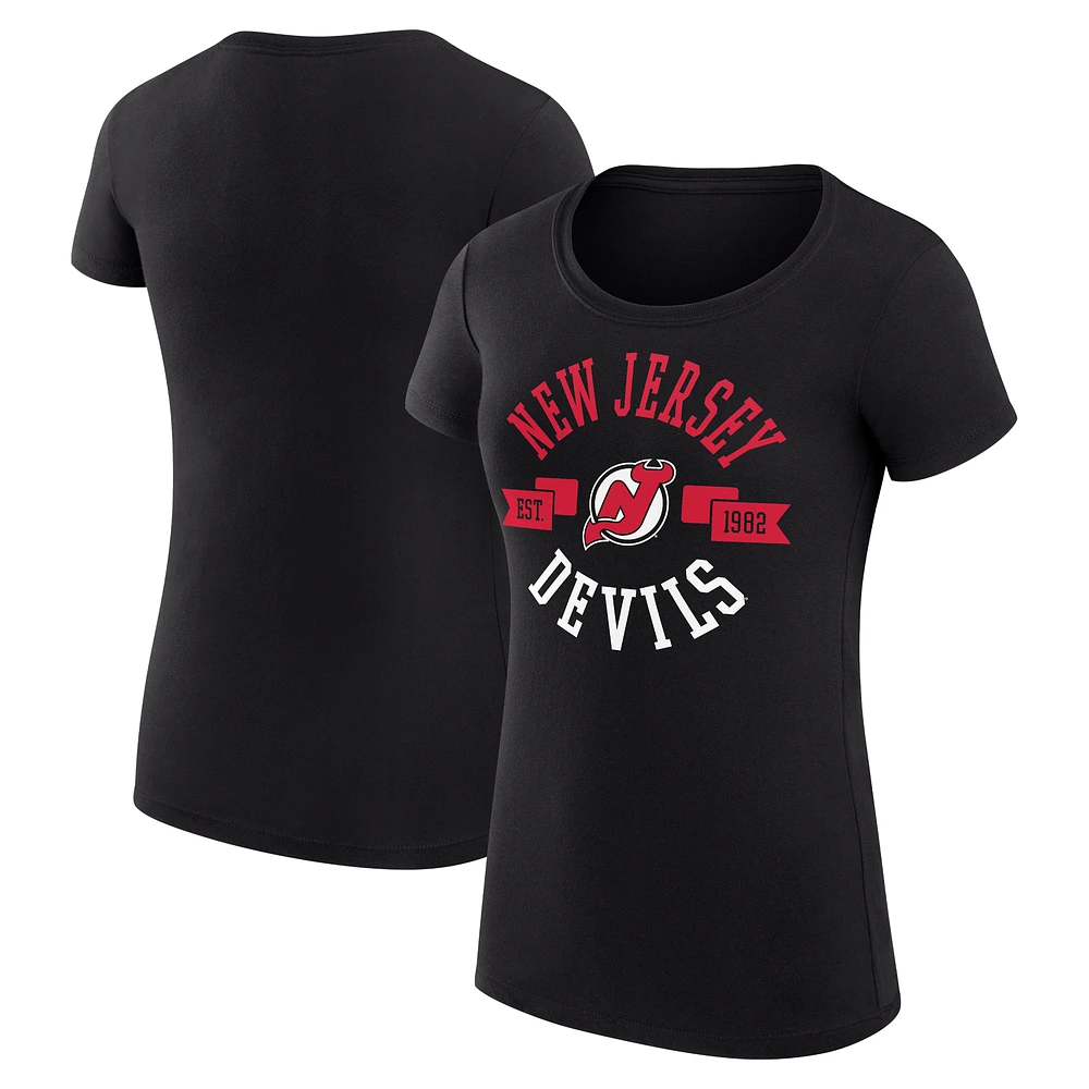 Women's G-III 4Her by Carl Banks Black New Jersey Devils Super-Slim Fit Lightweight City Graphic Sport Crewneck T-Shirt
