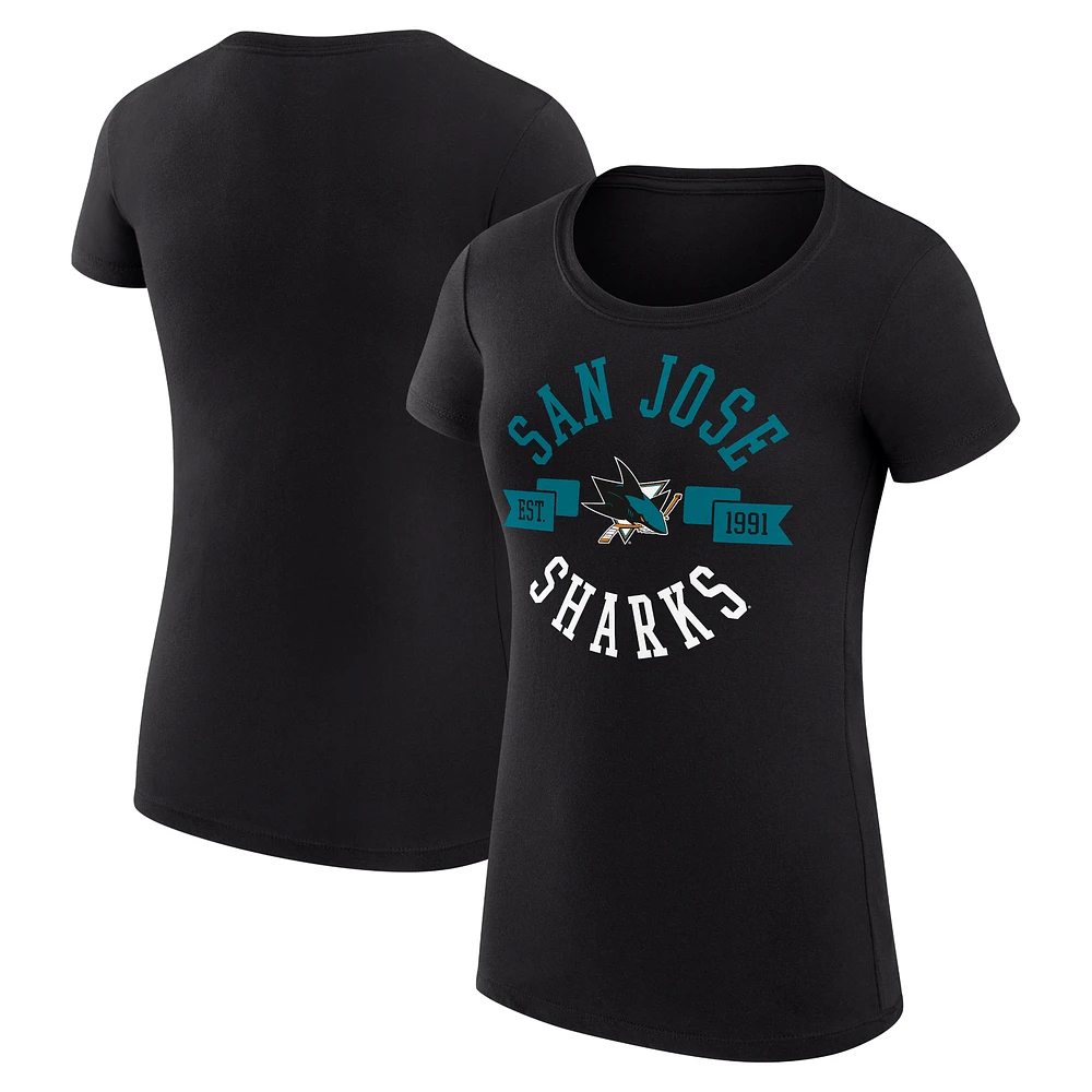 Women's G-III 4Her by Carl Banks Black San Jose Sharks Super-Slim Fit Lightweight City Graphic Sport Crewneck T-Shirt