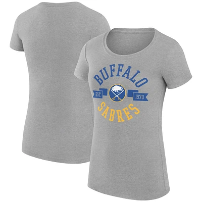 Women's G-III 4Her by Carl Banks Heather Gray Buffalo Sabres Super-Slim Fit Lightweight City Graphic Sport Crewneck T-Shirt