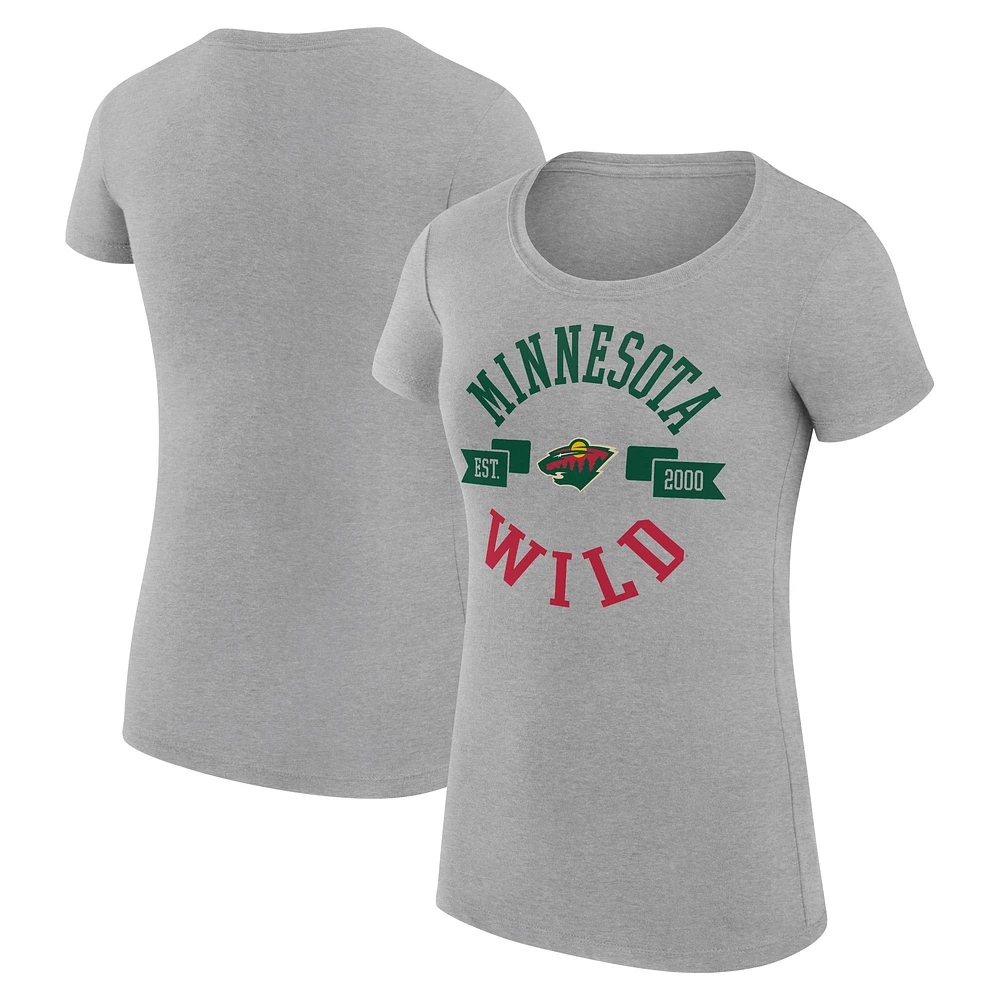 Women's G-III 4Her by Carl Banks Heather Gray Minnesota Wild Super-Slim Fit Lightweight City Graphic Sport Crewneck T-Shirt