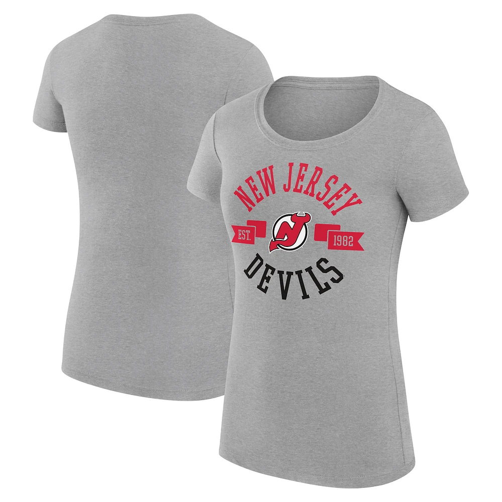 Women's G-III 4Her by Carl Banks Heather Gray New Jersey Devils Super-Slim Fit Lightweight City Graphic Sport Crewneck T-Shirt