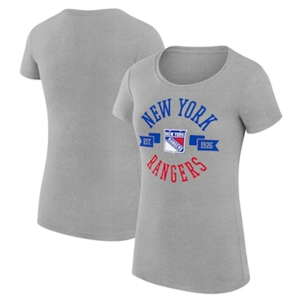 Women's G-III 4Her by Carl Banks Heather Gray New York Rangers Super-Slim Fit Lightweight City Graphic Sport Crewneck T-Shirt