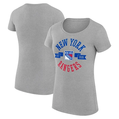Women's G-III 4Her by Carl Banks Heather Gray New York Rangers Super-Slim Fit Lightweight City Graphic Sport Crewneck T-Shirt