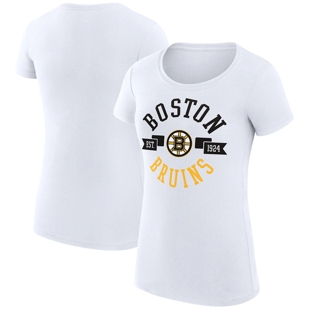 Women's G-III 4Her by Carl Banks White Boston Bruins Super-Slim Fit Lightweight City Graphic Sport Crewneck T-Shirt