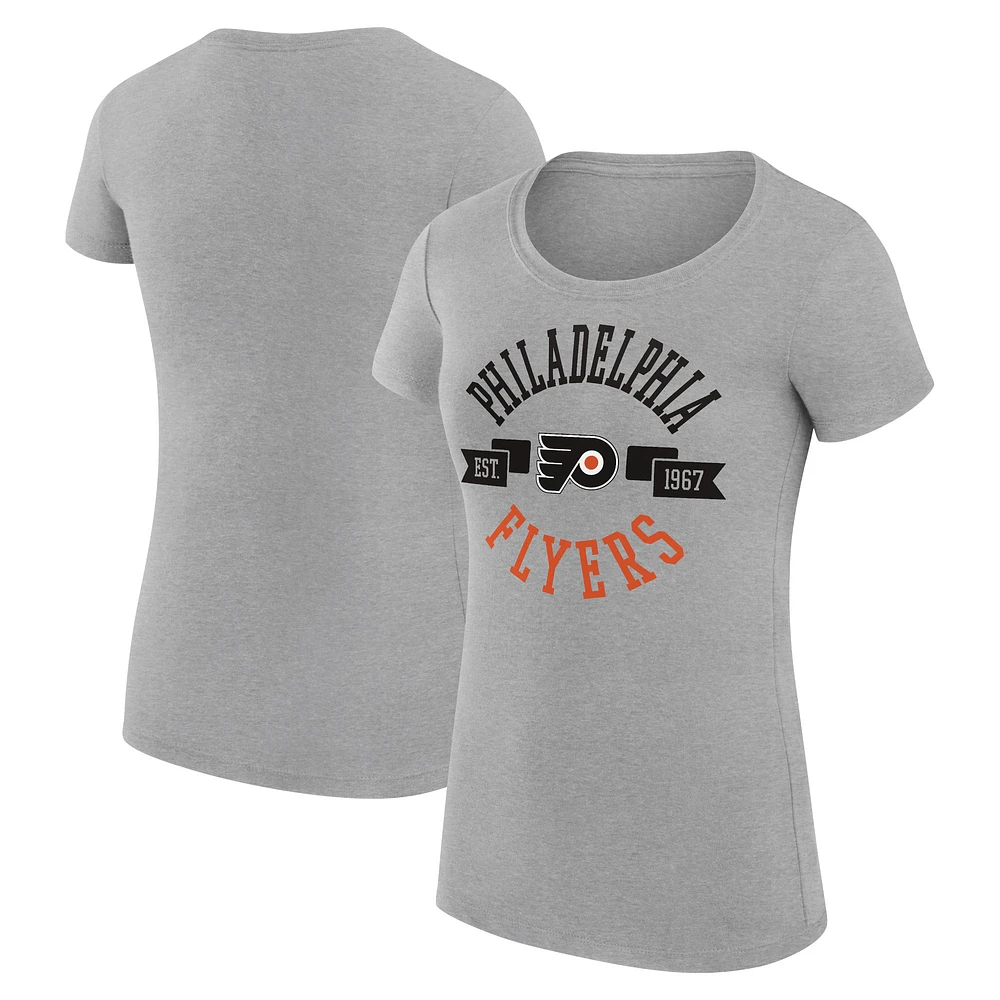 Women's G-III 4Her by Carl Banks Heather Gray Philadelphia Flyers Super-Slim Fit Lightweight City Graphic Sport Crewneck T-Shirt