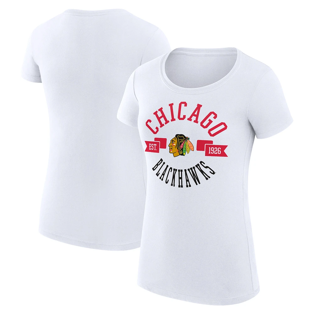 Women's G-III 4Her by Carl Banks White Chicago Blackhawks Super-Slim Fit Lightweight City Graphic Sport Crewneck T-Shirt