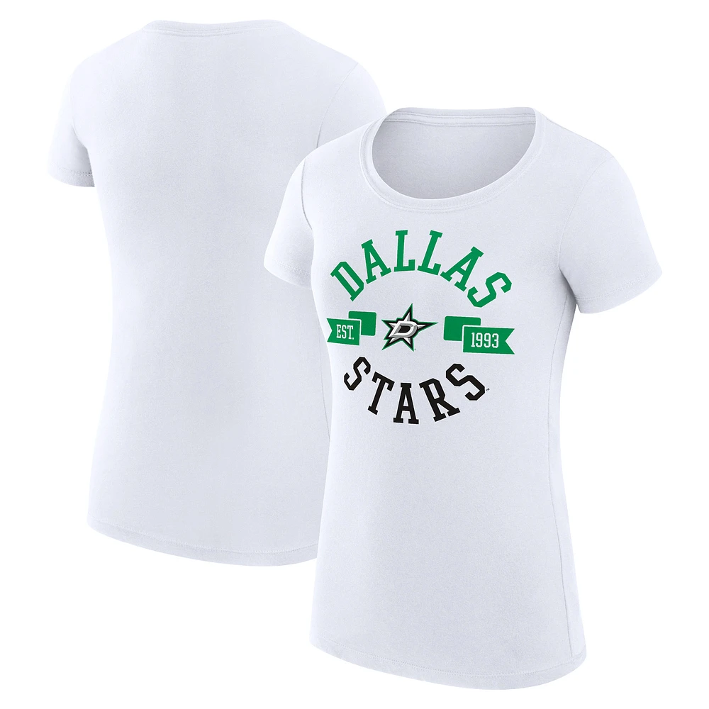 Women's G-III 4Her by Carl Banks White Dallas Stars Super-Slim Fit Lightweight City Graphic Sport Crewneck T-Shirt
