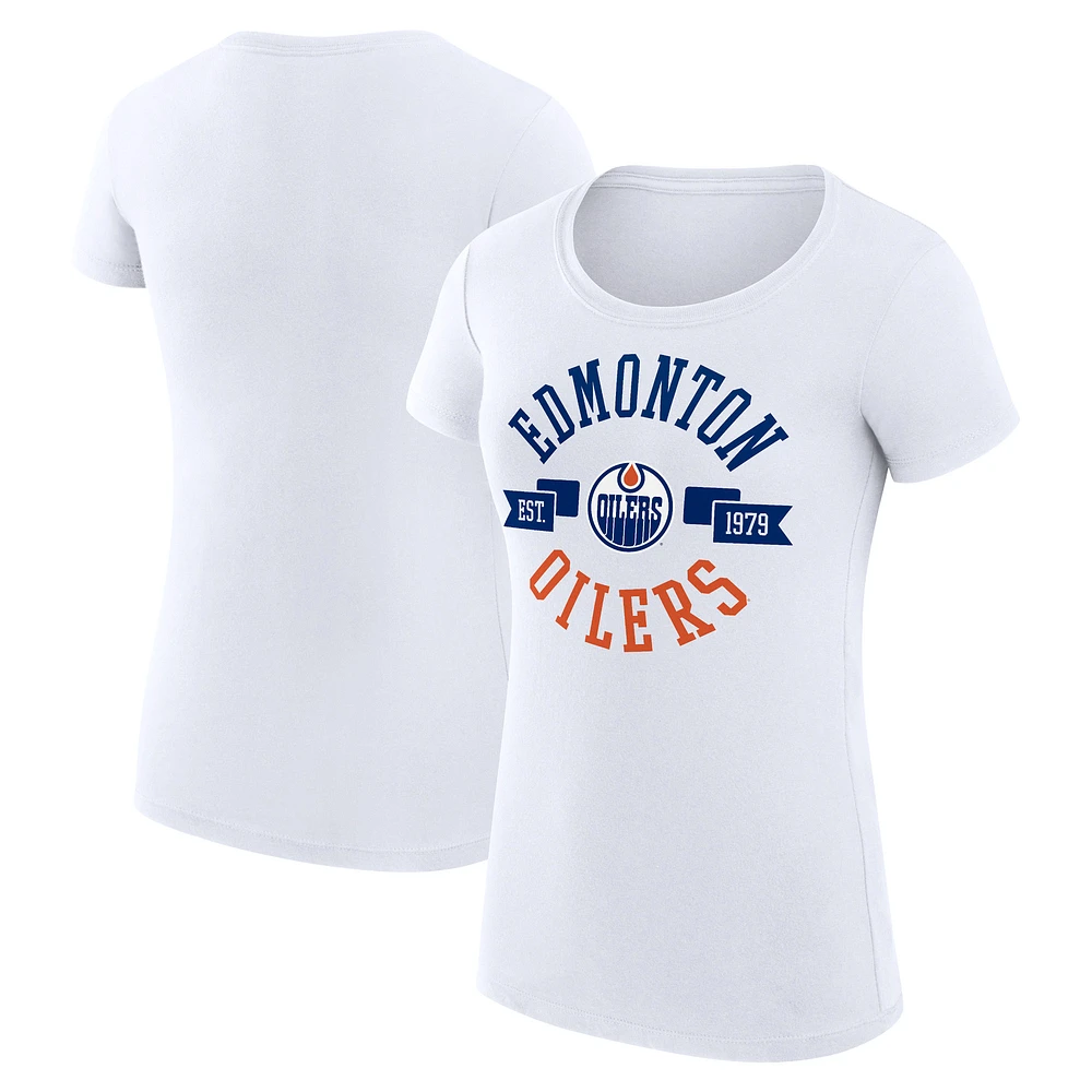 Women's G-III 4Her by Carl Banks White Edmonton Oilers Super-Slim Fit Lightweight City Graphic Sport Crewneck T-Shirt