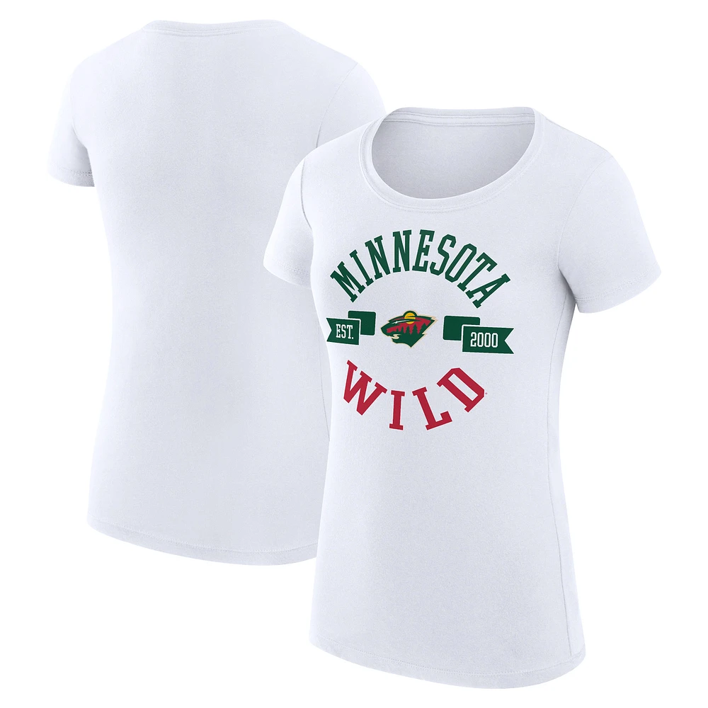 Women's G-III 4Her by Carl Banks White Minnesota Wild Super-Slim Fit Lightweight City Graphic Sport Crewneck T-Shirt