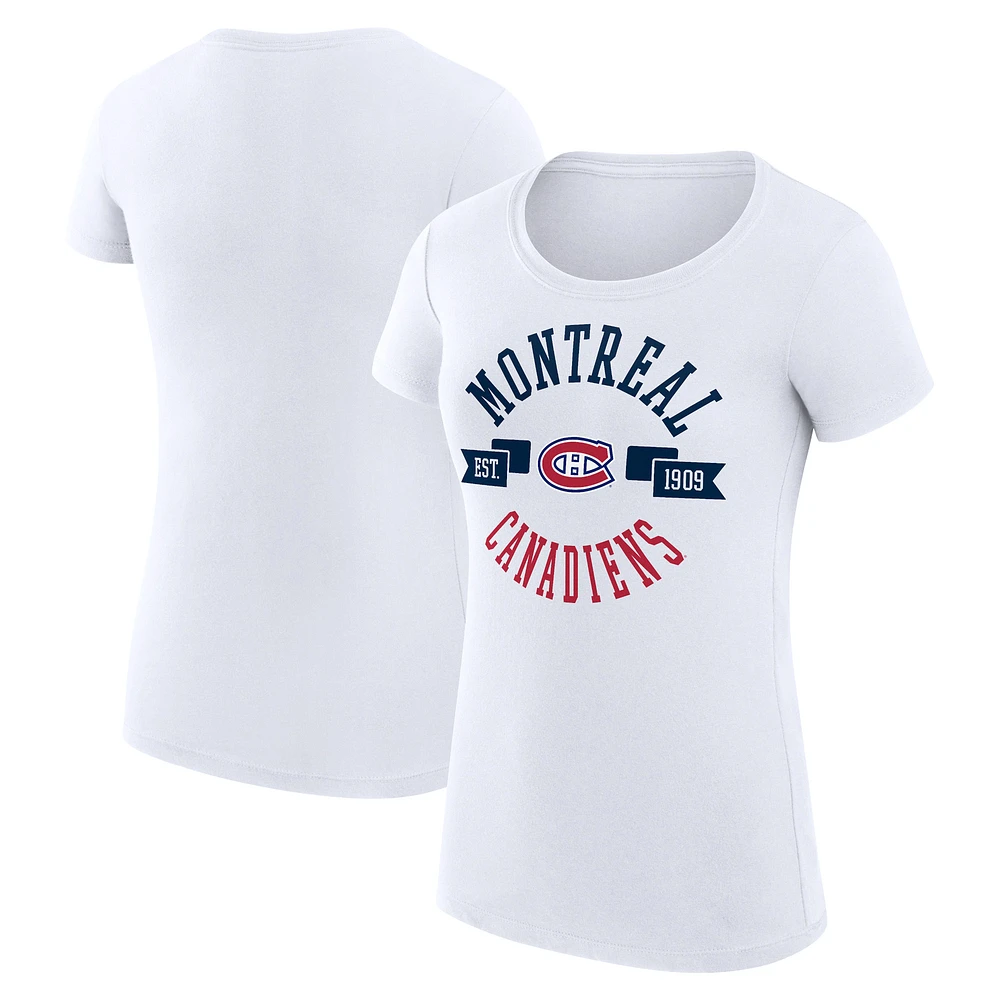Women's G-III 4Her by Carl Banks White Montreal Canadiens Super-Slim Fit Lightweight City Graphic Sport Crewneck T-Shirt