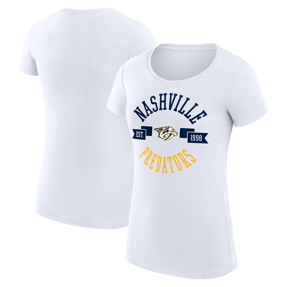 Women's G-III 4Her by Carl Banks White Nashville Predators Super-Slim Fit Lightweight City Graphic Sport Crewneck T-Shirt