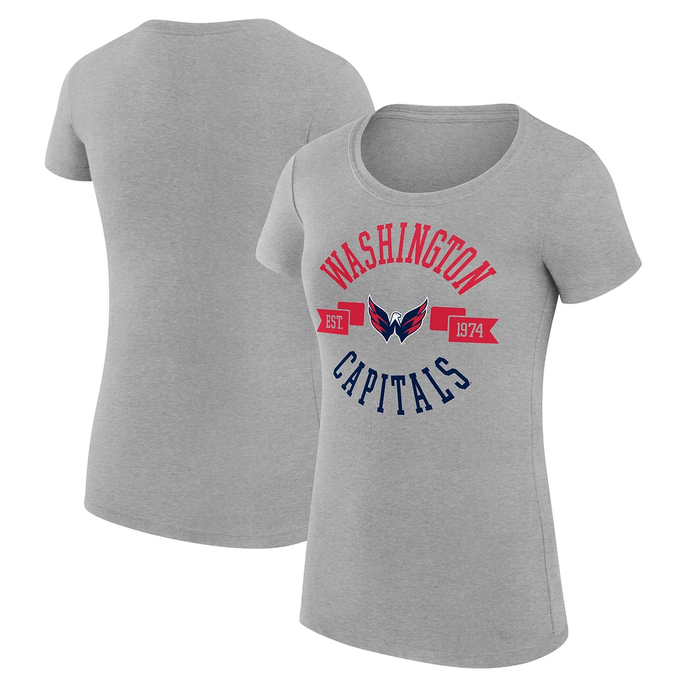 Women's G-III 4Her by Carl Banks Heather Gray Washington Capitals Super-Slim Fit Lightweight City Graphic Sport Crewneck T-Shirt