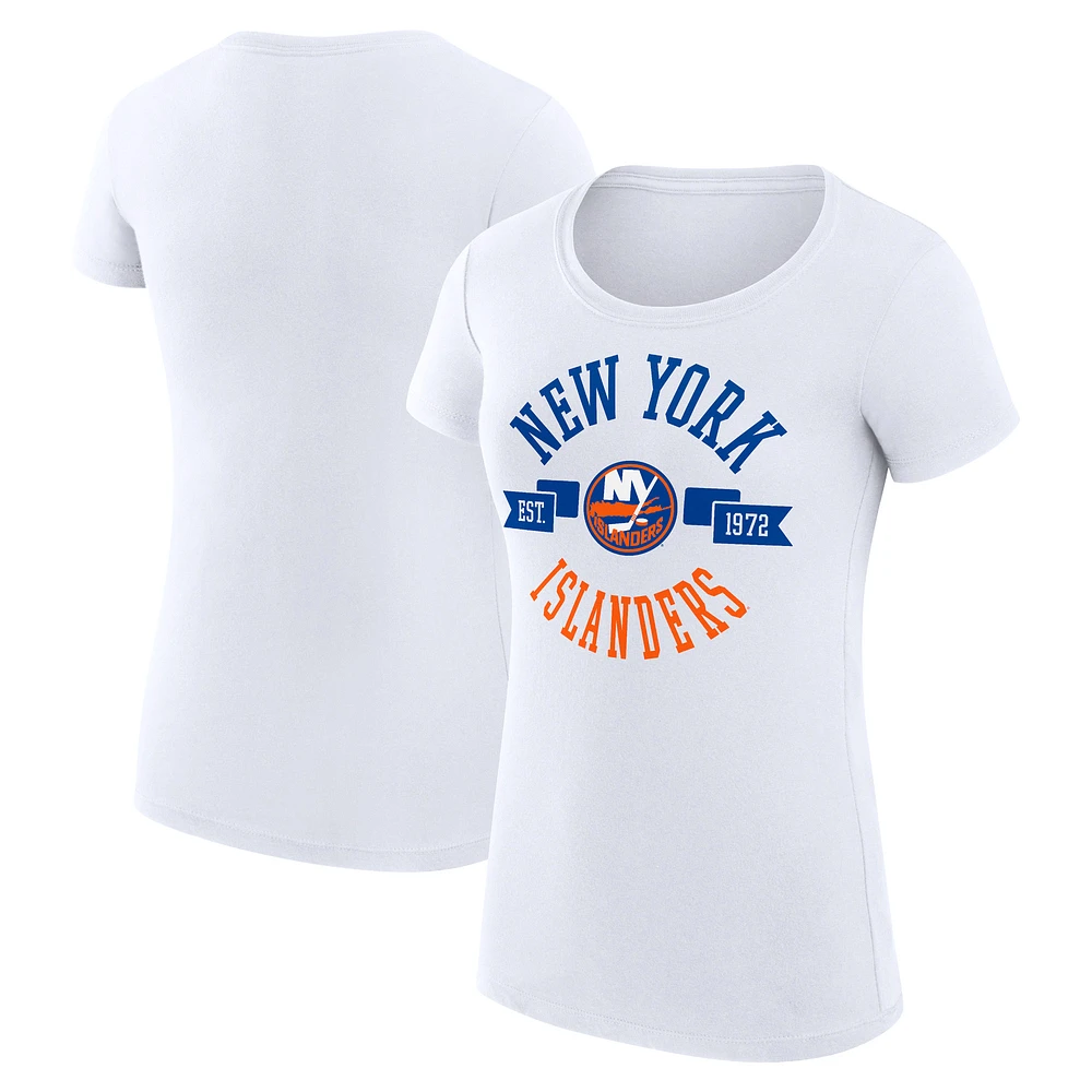 Women's G-III 4Her by Carl Banks White New York Islanders Super-Slim Fit Lightweight City Graphic Sport Crewneck T-Shirt