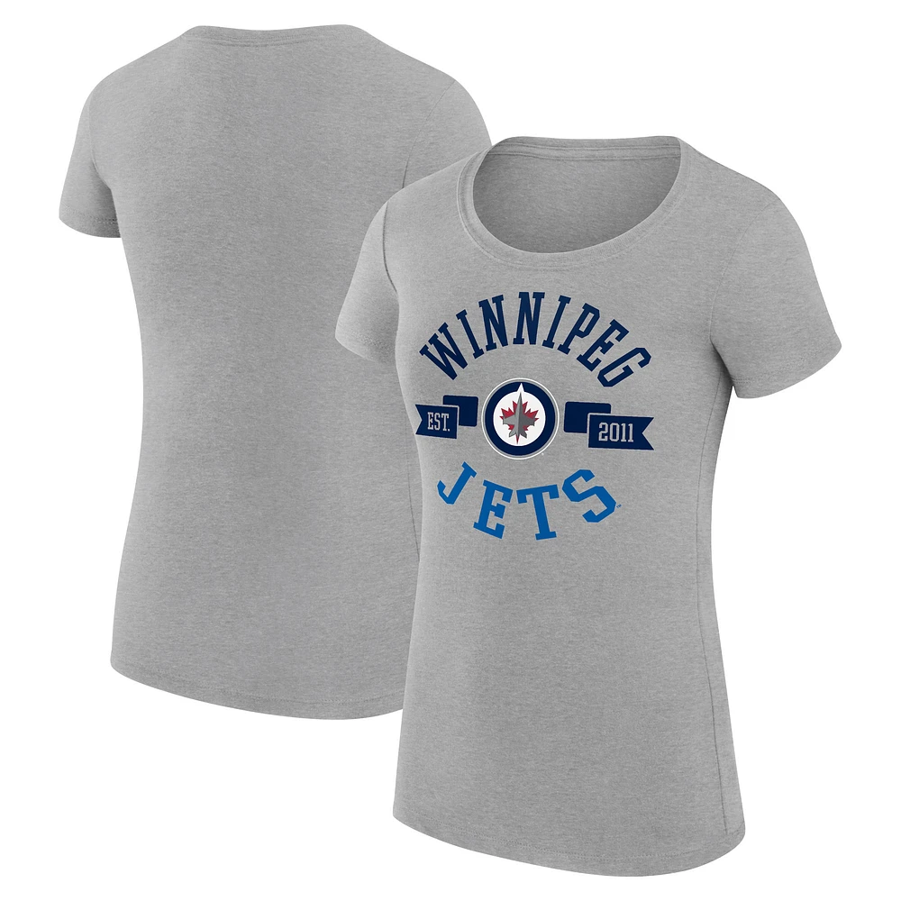 Women's G-III 4Her by Carl Banks Heather Gray Winnipeg Jets Super-Slim Fit Lightweight City Graphic Sport Crewneck T-Shirt