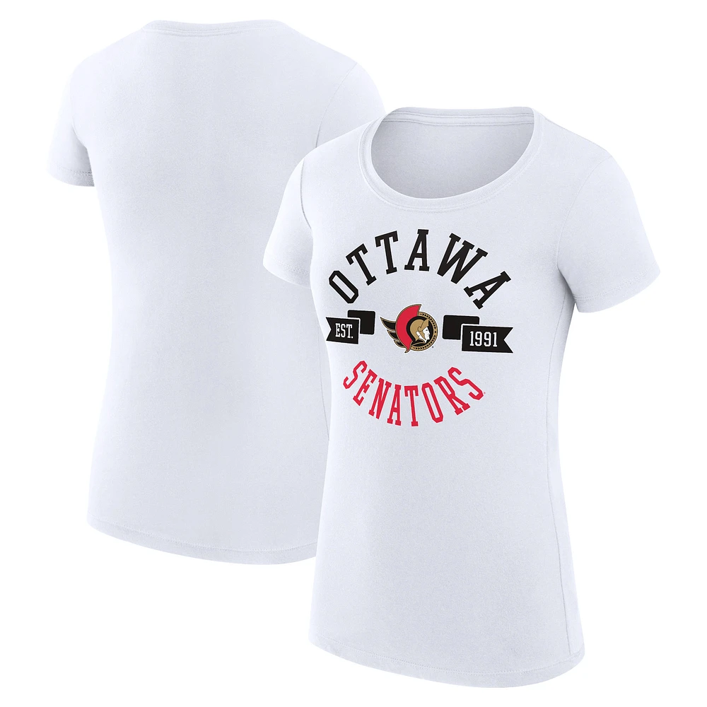 Women's G-III 4Her by Carl Banks White Ottawa Senators Super-Slim Fit Lightweight City Graphic Sport Crewneck T-Shirt