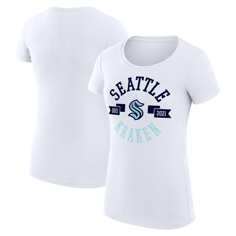 Women's G-III 4Her by Carl Banks White Seattle Kraken Super-Slim Fit Lightweight City Graphic Sport Crewneck T-Shirt