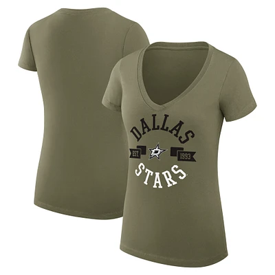 Women's G-III 4Her by Carl Banks Olive Dallas Stars City Graphic V-Neck Fitted T-Shirt