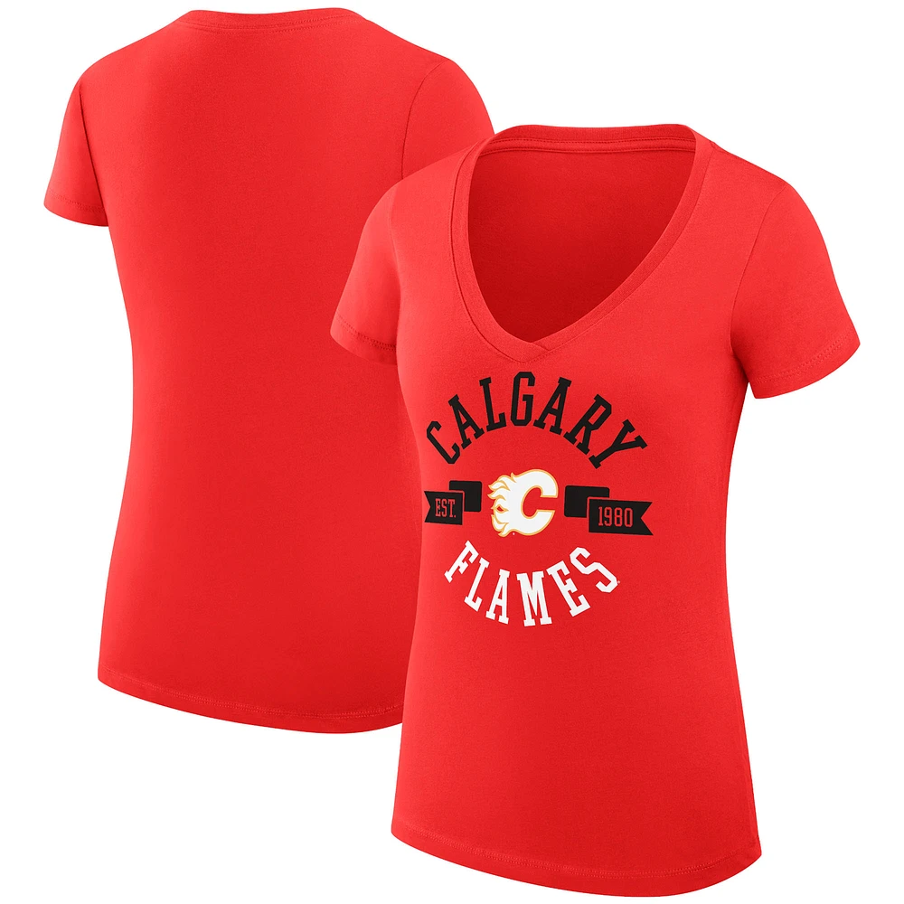 Women's G-III 4Her by Carl Banks Calgary Flames Super-Slim Fit Lightweight City Graphic V-Neck T-Shirt