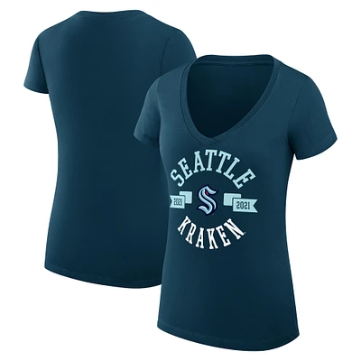 Women's G-III 4Her by Carl Banks Navy Seattle Kraken Super-Slim Fit Lightweight City Graphic V-Neck T-Shirt