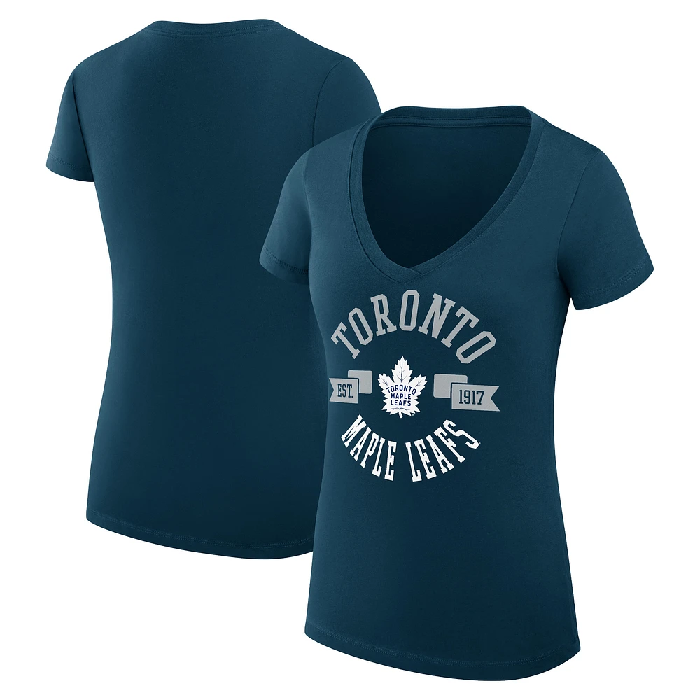 Women's G-III 4Her by Carl Banks Navy Toronto Maple Leafs Super-Slim Fit Lightweight City Graphic V-Neck T-Shirt