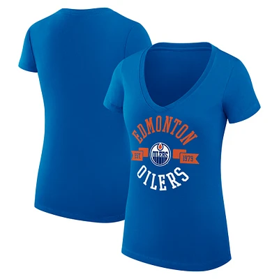 Women's G-III 4Her by Carl Banks Royal Edmonton Oilers Super-Slim Fit Lightweight City Graphic V-Neck T-Shirt