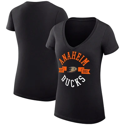 Women's G-III 4Her by Carl Banks Black Anaheim Ducks Super-Slim Fit Lightweight City Graphic V-Neck T-Shirt