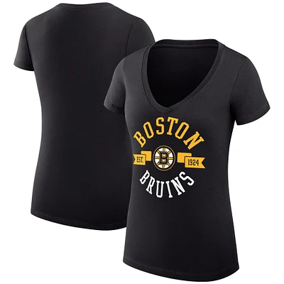 Women's G-III 4Her by Carl Banks Black Boston Bruins Super-Slim Fit Lightweight City Graphic V-Neck T-Shirt