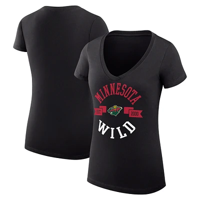 Women's G-III 4Her by Carl Banks Black Minnesota Wild Super-Slim Fit Lightweight City Graphic V-Neck T-Shirt
