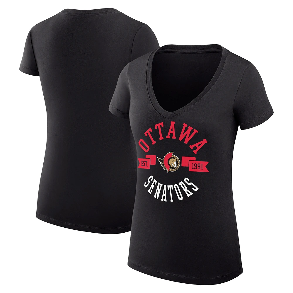 Women's G-III 4Her by Carl Banks Black Ottawa Senators Super-Slim Fit Lightweight City Graphic V-Neck T-Shirt