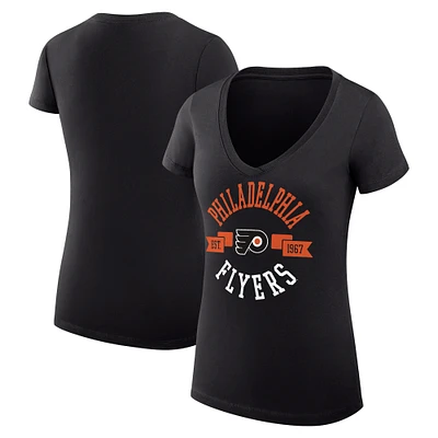 Women's G-III 4Her by Carl Banks Black Philadelphia Flyers Super-Slim Fit Lightweight City Graphic V-Neck T-Shirt