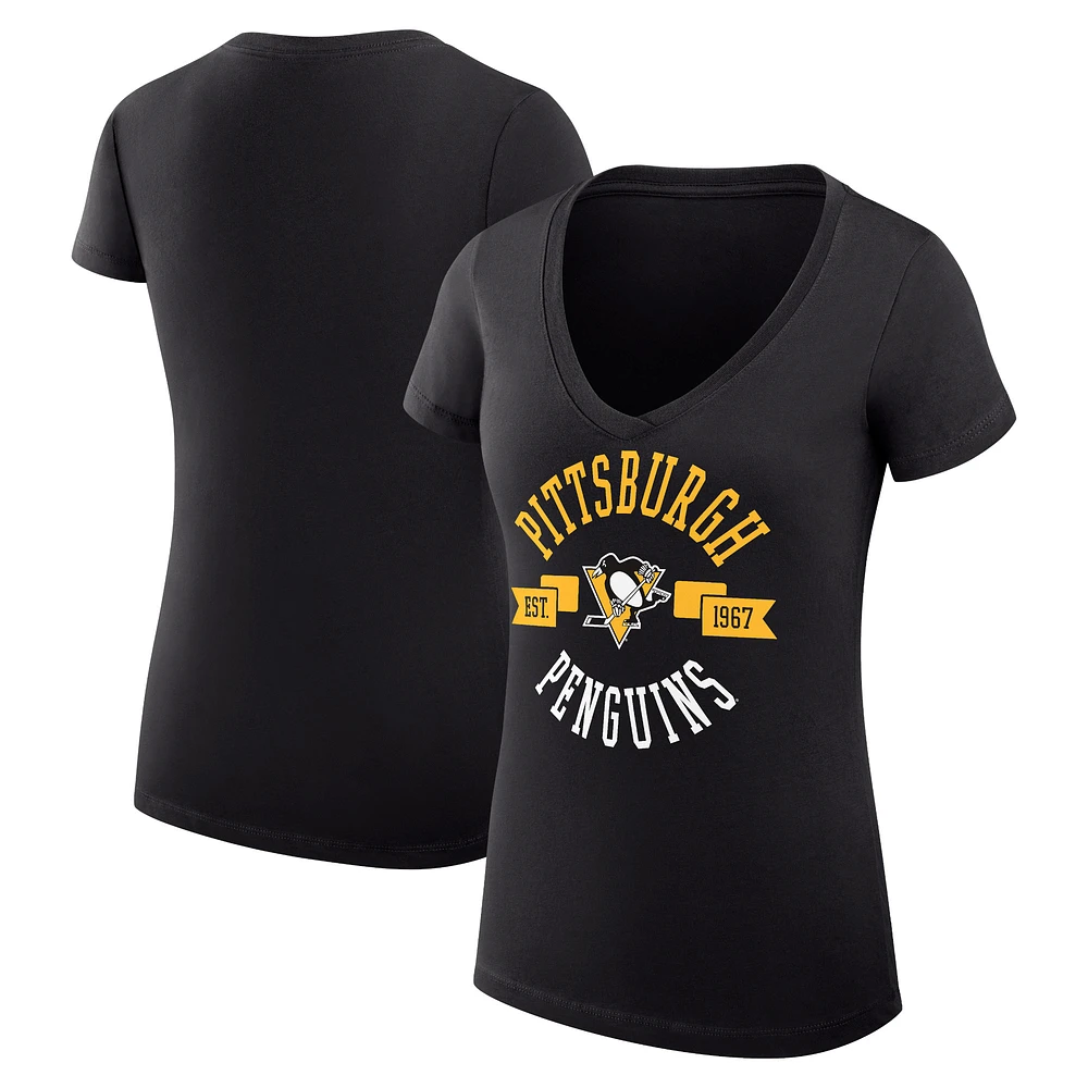 Women's G-III 4Her by Carl Banks Black Pittsburgh Penguins Super-Slim Fit Lightweight City Graphic V-Neck T-Shirt