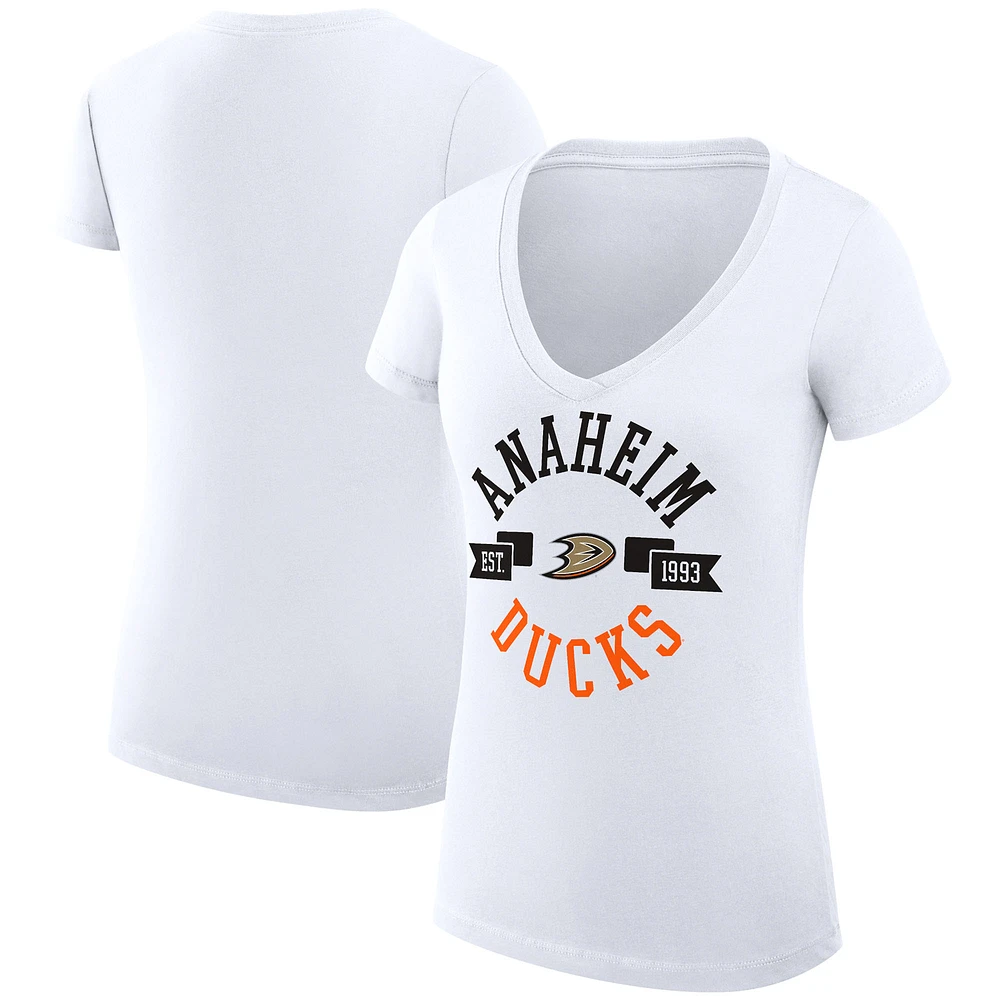 Women's G-III 4Her by Carl Banks White Anaheim Ducks Super-Slim Fit Lightweight City Graphic V-Neck T-Shirt