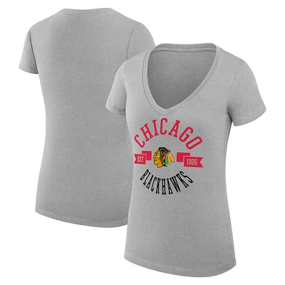 Women's G-III 4Her by Carl Banks Heather Gray Chicago Blackhawks Super-Slim Fit Lightweight City Graphic V-Neck T-Shirt