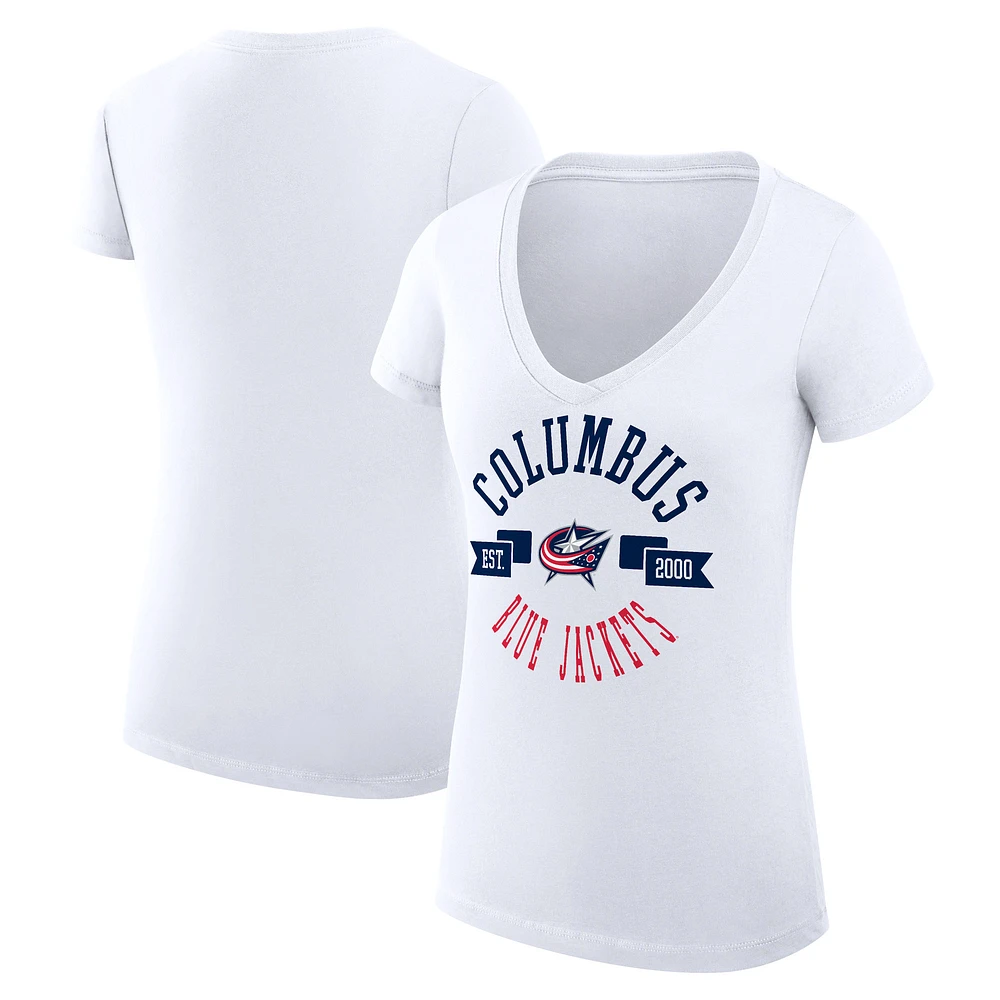 Women's G-III 4Her by Carl Banks White Columbus Blue Jackets Super-Slim Fit Lightweight City Graphic V-Neck T-Shirt