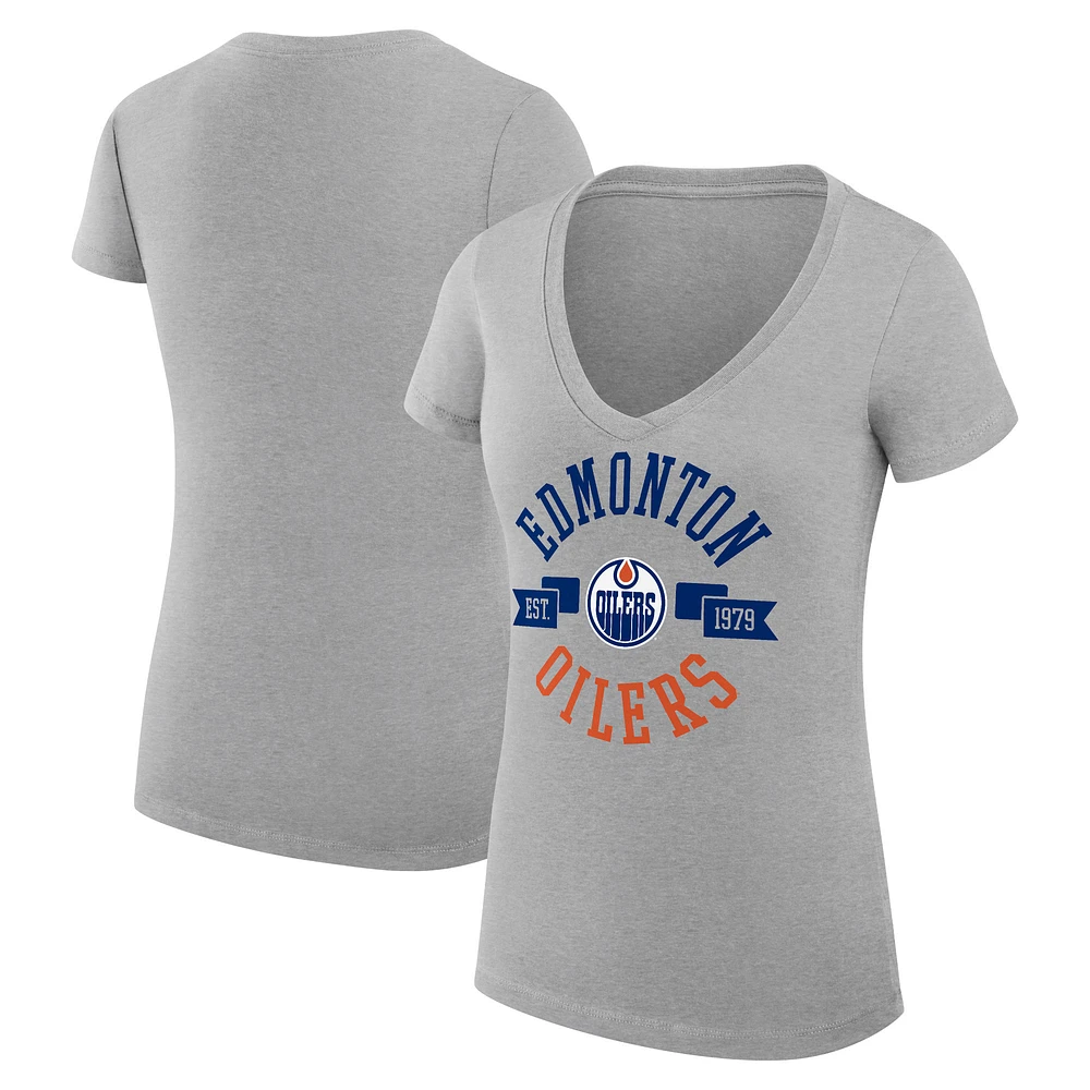 Women's G-III 4Her by Carl Banks Heather Gray Edmonton Oilers Super-Slim Fit Lightweight City Graphic V-Neck T-Shirt