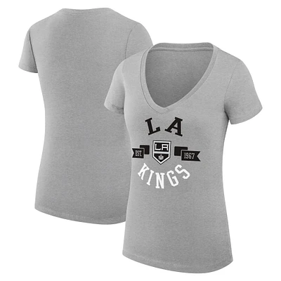 Women's G-III 4Her by Carl Banks Heather Gray Los Angeles Kings Super-Slim Fit Lightweight City Graphic V-Neck T-Shirt