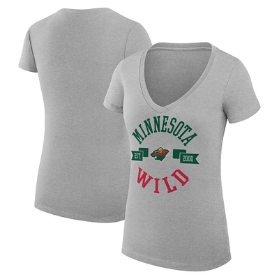 Women's G-III 4Her by Carl Banks Heather Gray Minnesota Wild Super-Slim Fit Lightweight City Graphic V-Neck T-Shirt