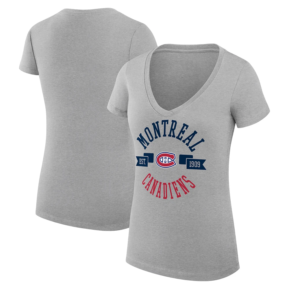 Women's G-III 4Her by Carl Banks Heather Gray Montreal Canadiens Super-Slim Fit Lightweight City Graphic V-Neck T-Shirt