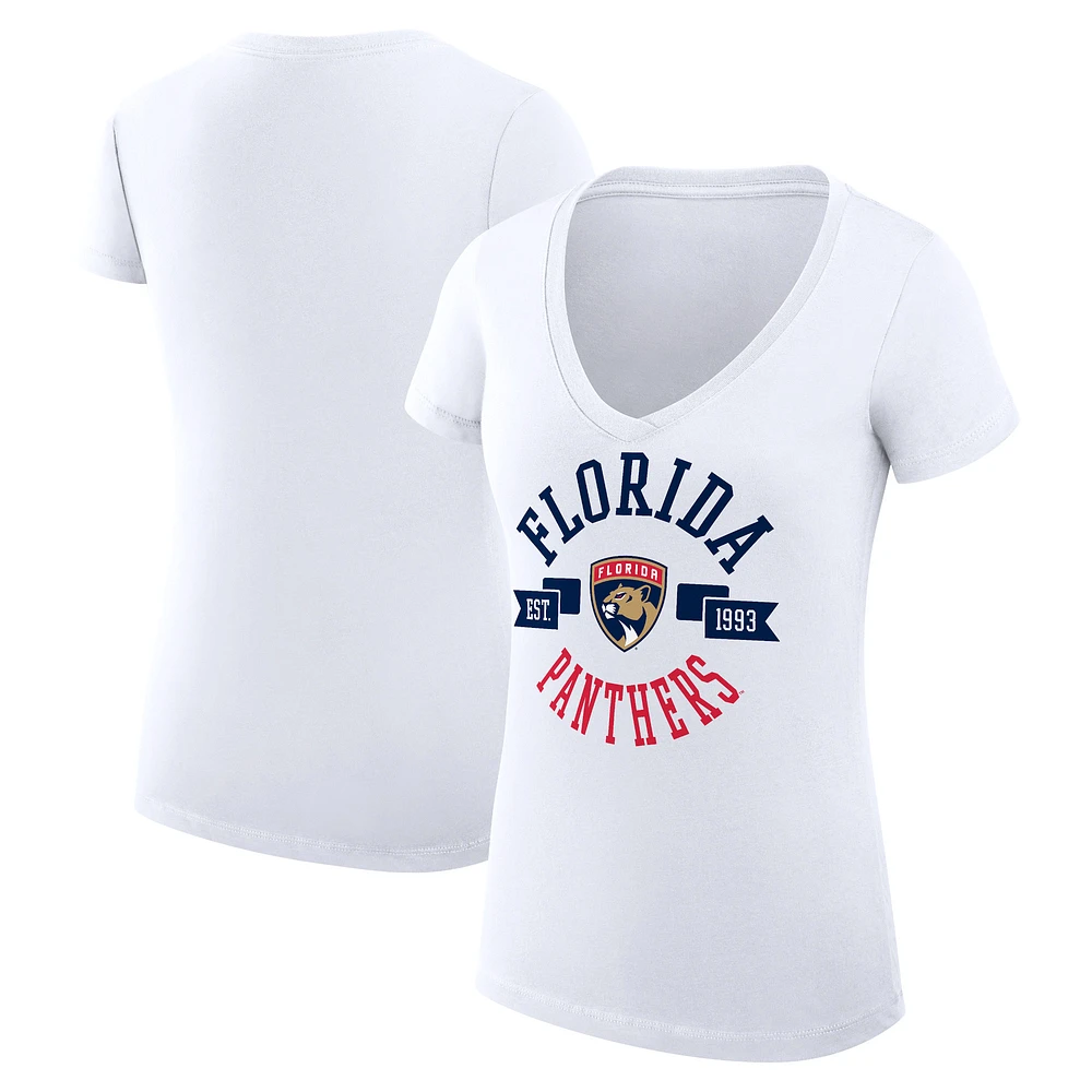 Women's G-III 4Her by Carl Banks White Florida Panthers Super-Slim Fit Lightweight City Graphic V-Neck T-Shirt