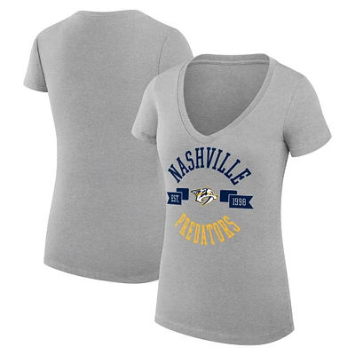 Women's G-III 4Her by Carl Banks Heather Gray Nashville Predators City Graphic V-Neck Fitted T-Shirt