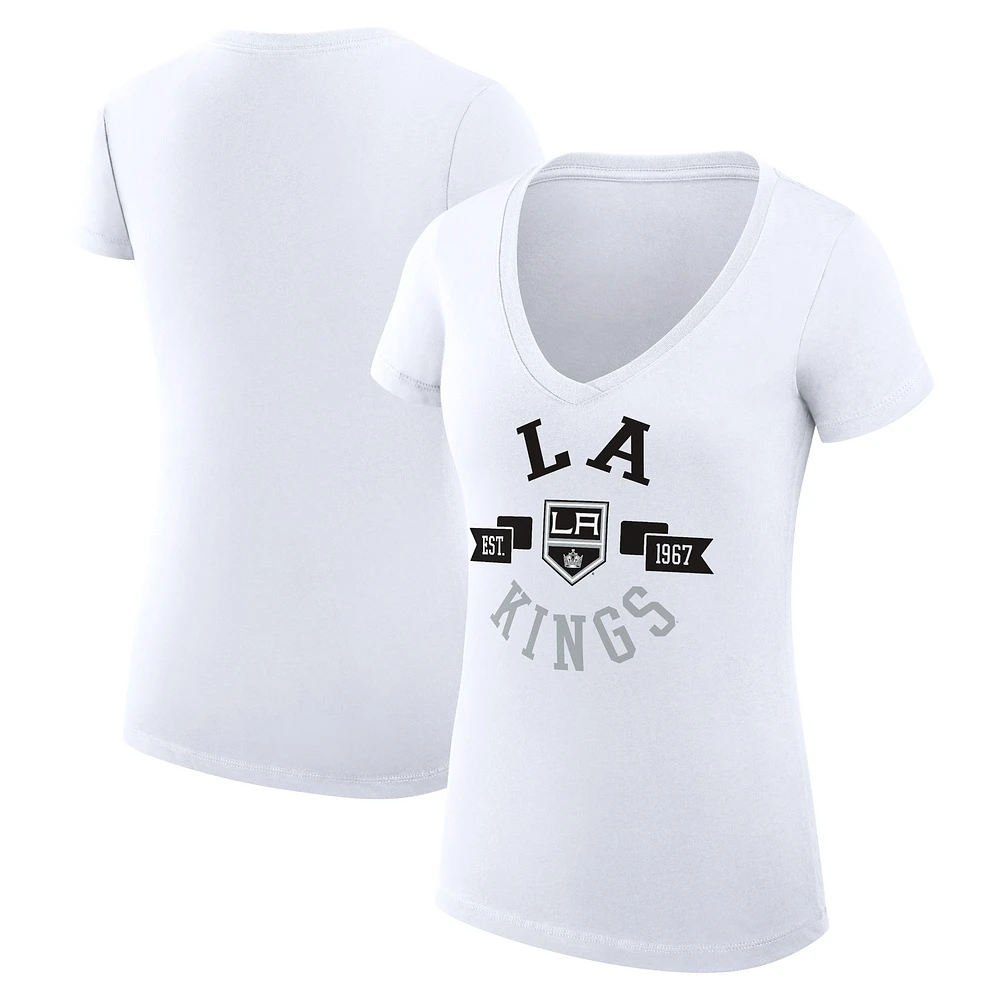 Women's G-III 4Her by Carl Banks White Los Angeles Kings Super-Slim Fit Lightweight City Graphic V-Neck T-Shirt