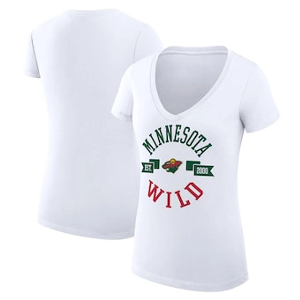 Women's G-III 4Her by Carl Banks White Minnesota Wild Super-Slim Fit Lightweight City Graphic V-Neck T-Shirt