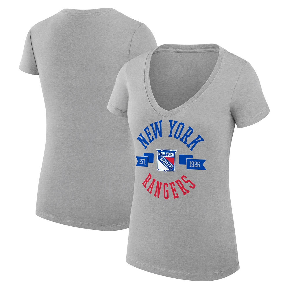Women's G-III 4Her by Carl Banks Heather Gray New York Rangers Super-Slim Fit Lightweight City Graphic V-Neck T-Shirt