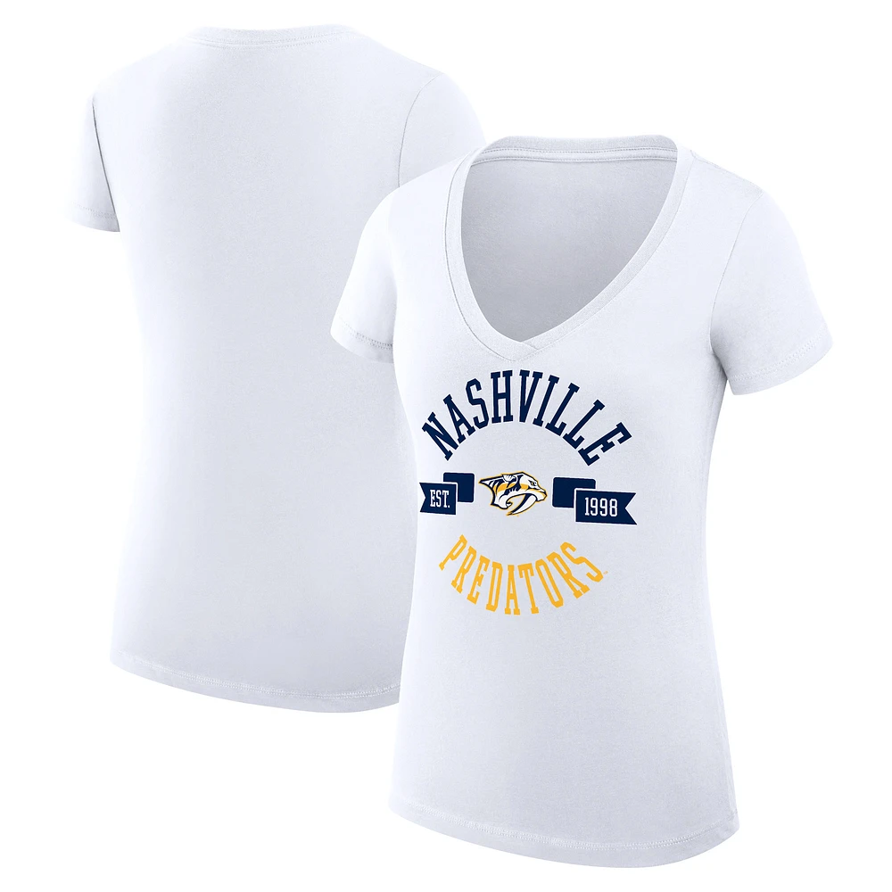 Women's G-III 4Her by Carl Banks White Nashville Predators Super-Slim Fit Lightweight City Graphic V-Neck T-Shirt