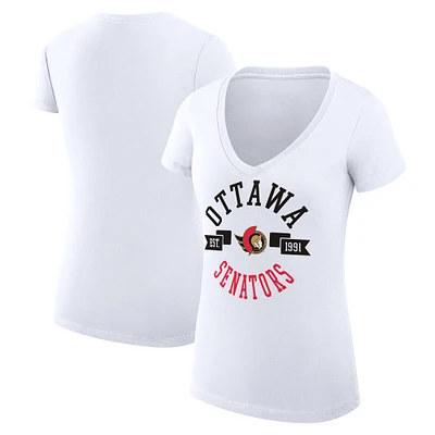 Women's G-III 4Her by Carl Banks White Ottawa Senators Super-Slim Fit Lightweight City Graphic V-Neck T-Shirt