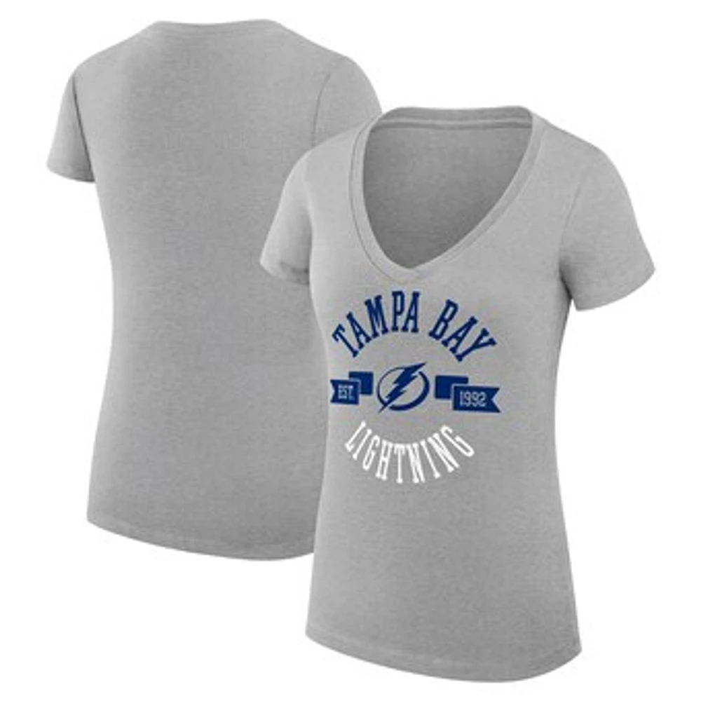 Women's G-III 4Her by Carl Banks Heather Gray Tampa Bay Lightning Super-Slim Fit Lightweight City Graphic V-Neck T-Shirt