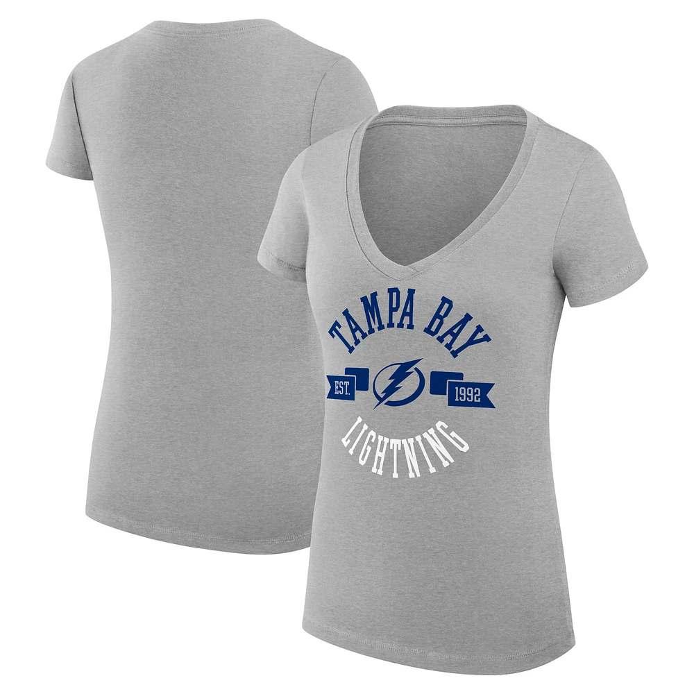 Women's G-III 4Her by Carl Banks Heather Gray Tampa Bay Lightning Super-Slim Fit Lightweight City Graphic V-Neck T-Shirt