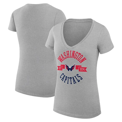 Women's G-III 4Her by Carl Banks Heather Gray Washington Capitals Super-Slim Fit Lightweight City Graphic V-Neck T-Shirt