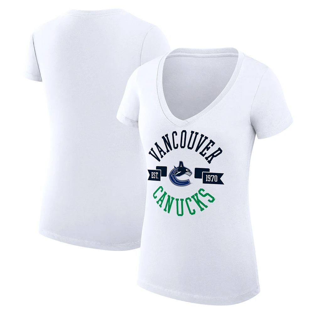 Women's G-III 4Her by Carl Banks White Vancouver Canucks Super-Slim Fit Lightweight City Graphic V-Neck T-Shirt
