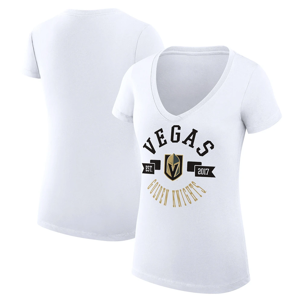 Women's G-III 4Her by Carl Banks White Vegas Golden Knights Super-Slim Fit Lightweight City Graphic V-Neck T-Shirt